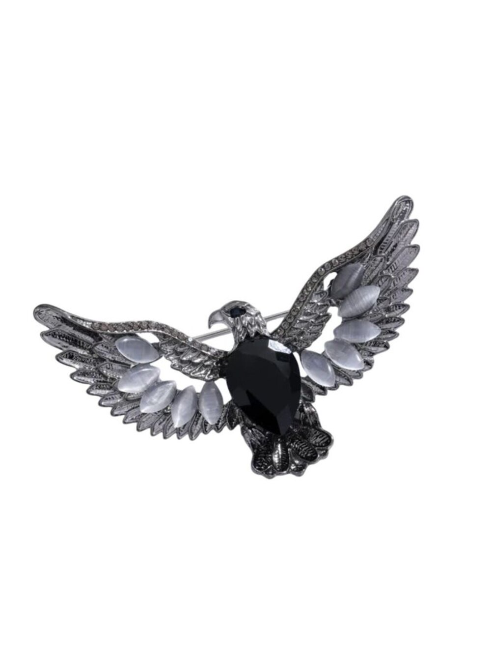 Black & Cat's Eye Gray Rhinestone Eagle Brooch